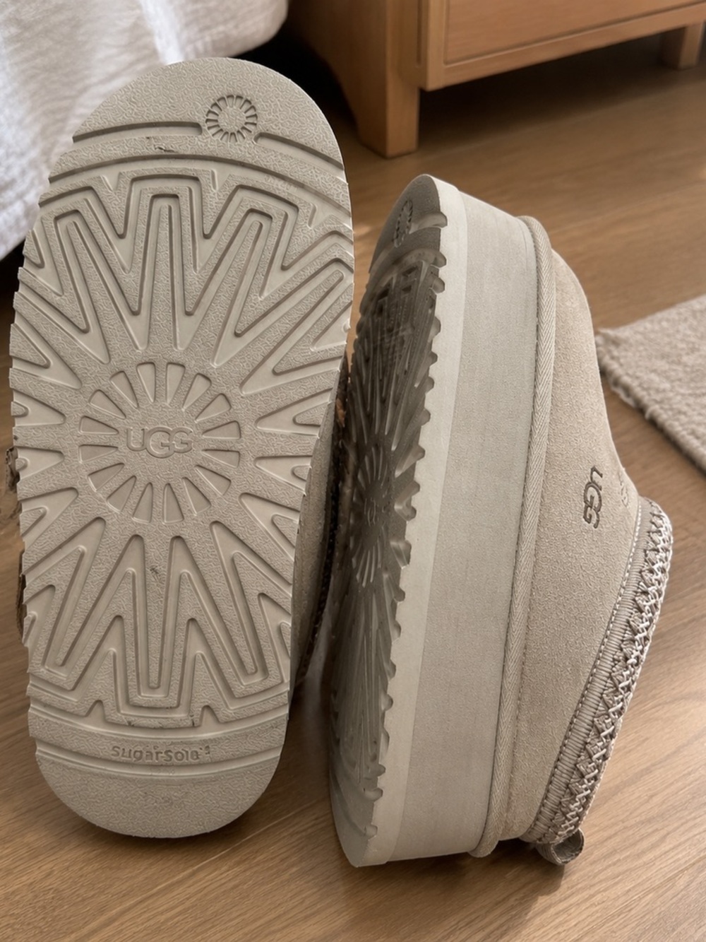 UGG Kids Neutral Beige Suede Slip-On Slippers